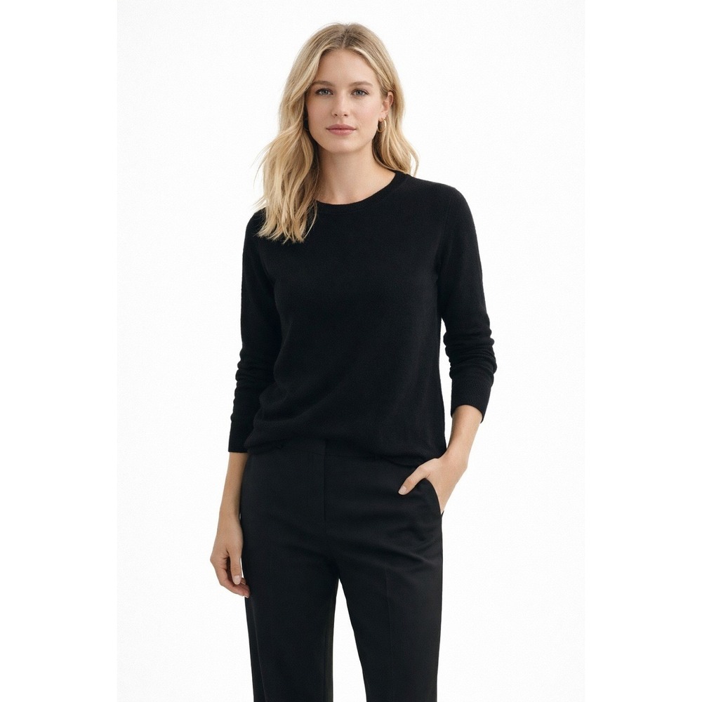 White + Warren Black 100% Cashmere Sweater Womens S Round Neck Long Sleeve